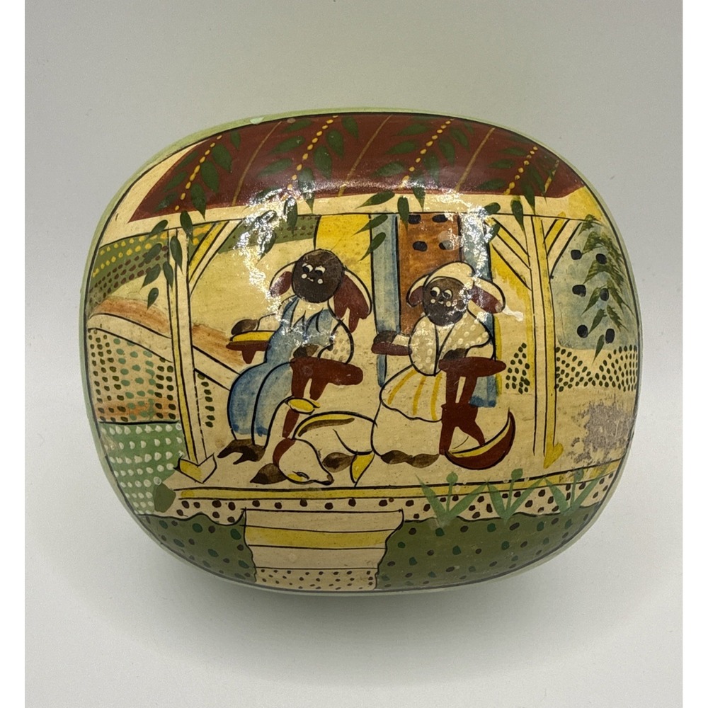 Vintage Indian Papier Mache Trinket Box Hand Painted Folk Art 3.5x2" Kashmir